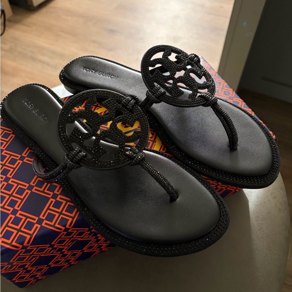 Tory Burch Black Embellished Sandals